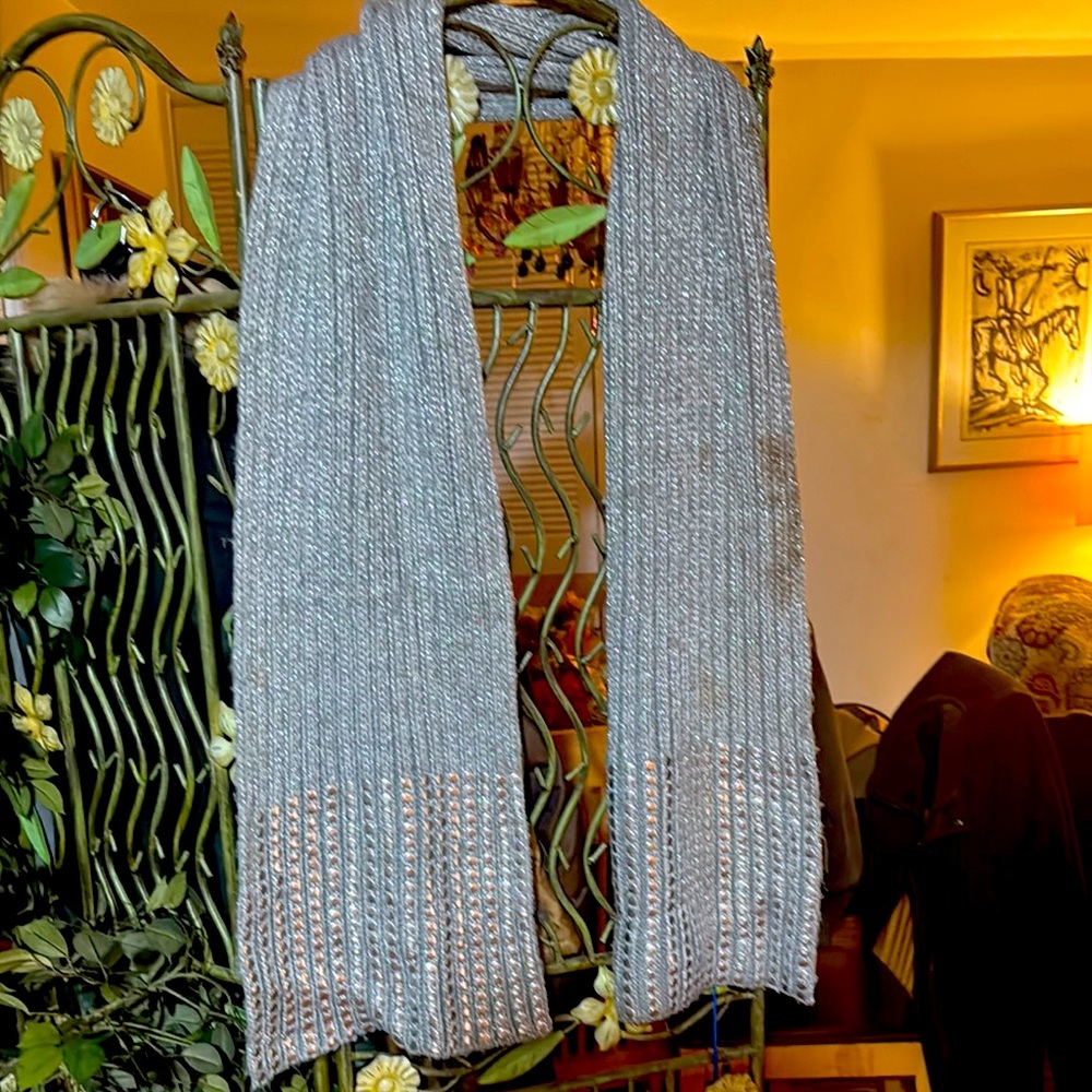 DKNY Acrylic/Polyester Gray/Silver Scarf with silver studs.